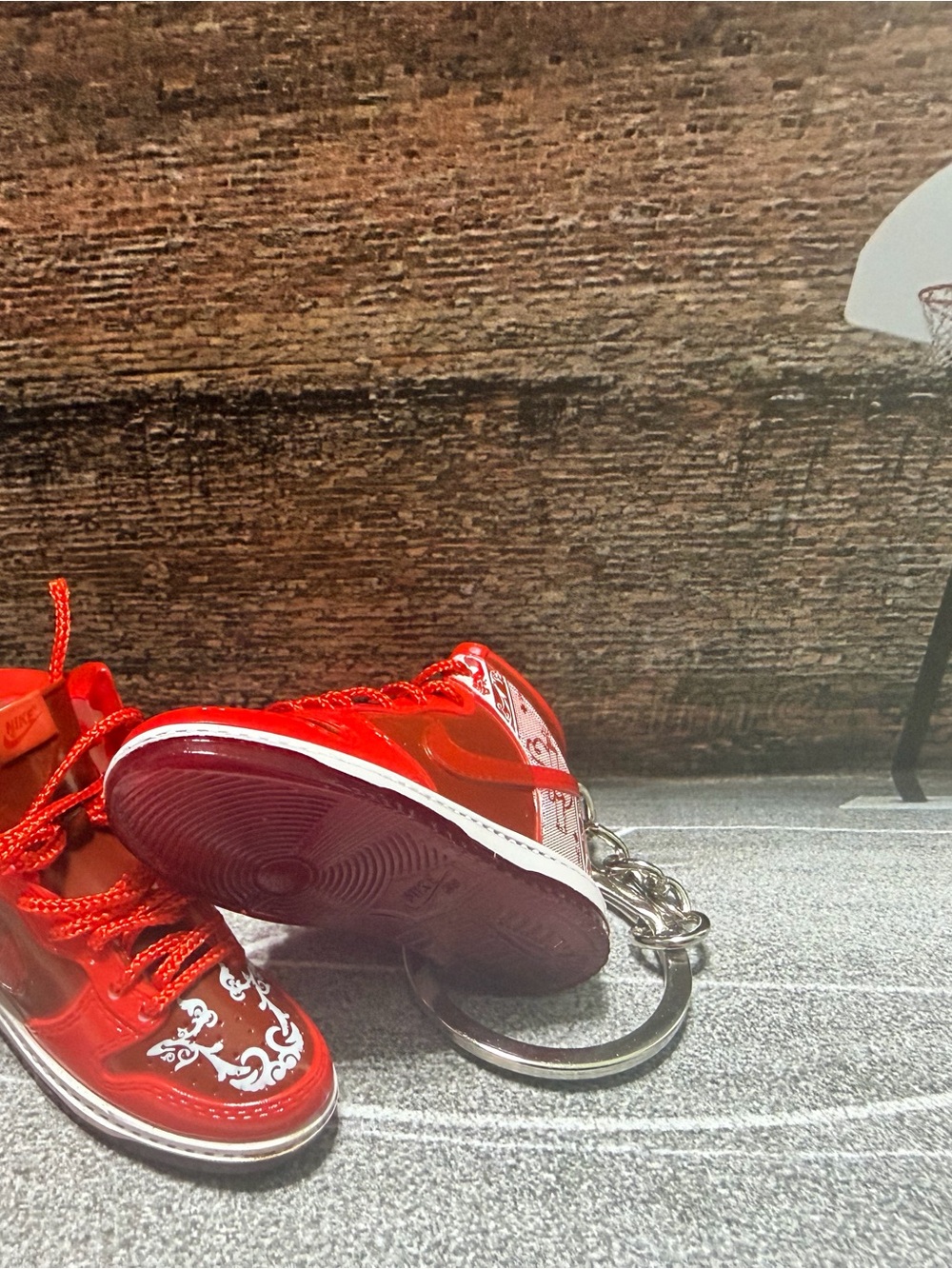Nike Red Jordan Glossy Mini Sneaker Keychain with White Accents